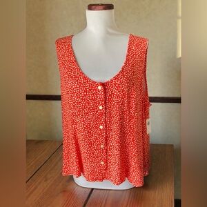 NWT Old Navy Red Button-Front Sleeveless Blouse Red Floral Sz Large Soft Summer